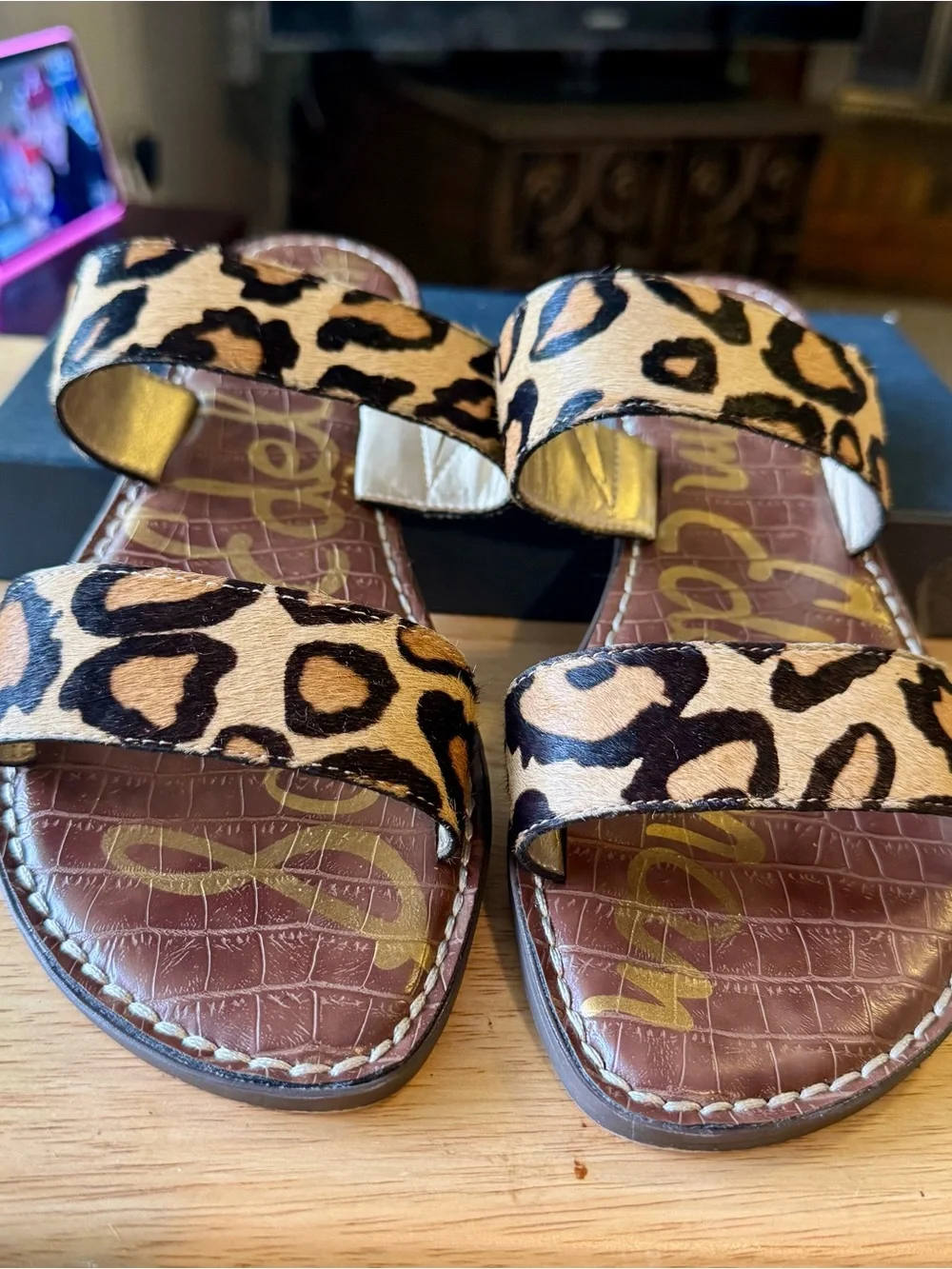 Leopard Print Double Strap Slide Sandals - Picture 1 of 4